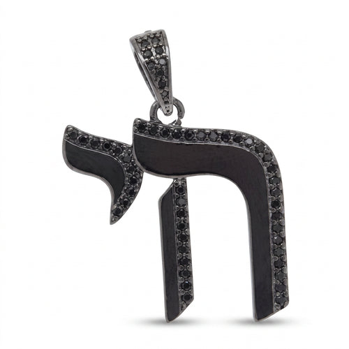 Black chai pendant set with black pavé crystal