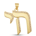 Gold chai pendant set with pavé crystal