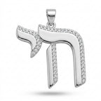 Silver chai pendant set with pavé crystal